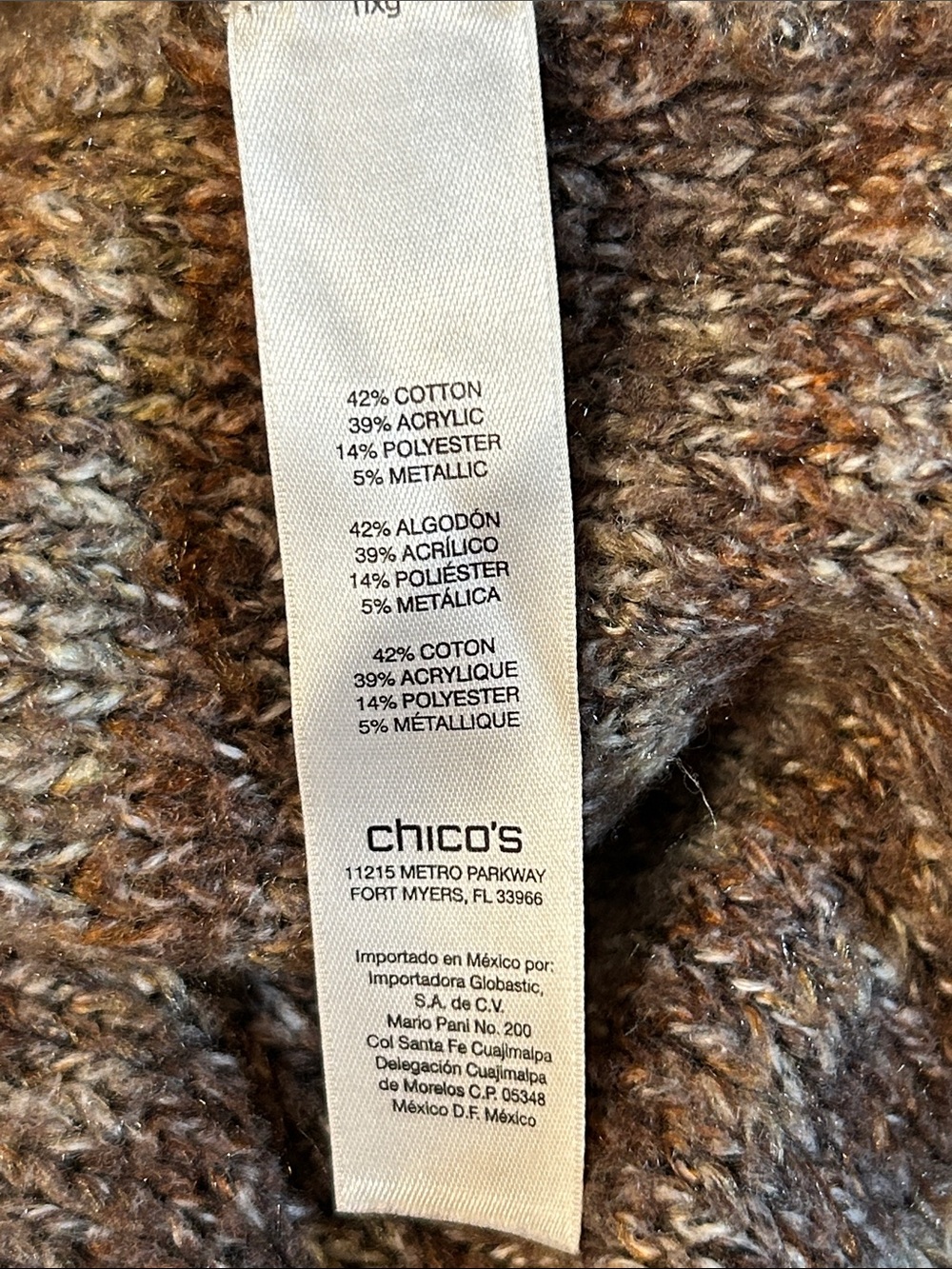 Chico's 1 Women’s Sz M Open Front Sweater Cardigan Brown w/Metallic Highlights - Picture 4 of 7